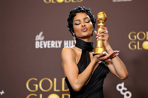 BEVERLY HILLS, CALIFORNIA - JANUARY 11: (FOR EDITORIAL USE ONLY) Teyana Taylor, winner of the Best Performance by a Female Actor in a Supporting Role in Any Motion Picture for "One Battle After Another," poses in the press room during the 83rd Annual Golden Globe Awards at The Beverly Hilton on January 11, 2026 in Beverly Hills, California. (Photo by Amy Sussman/Getty Images)